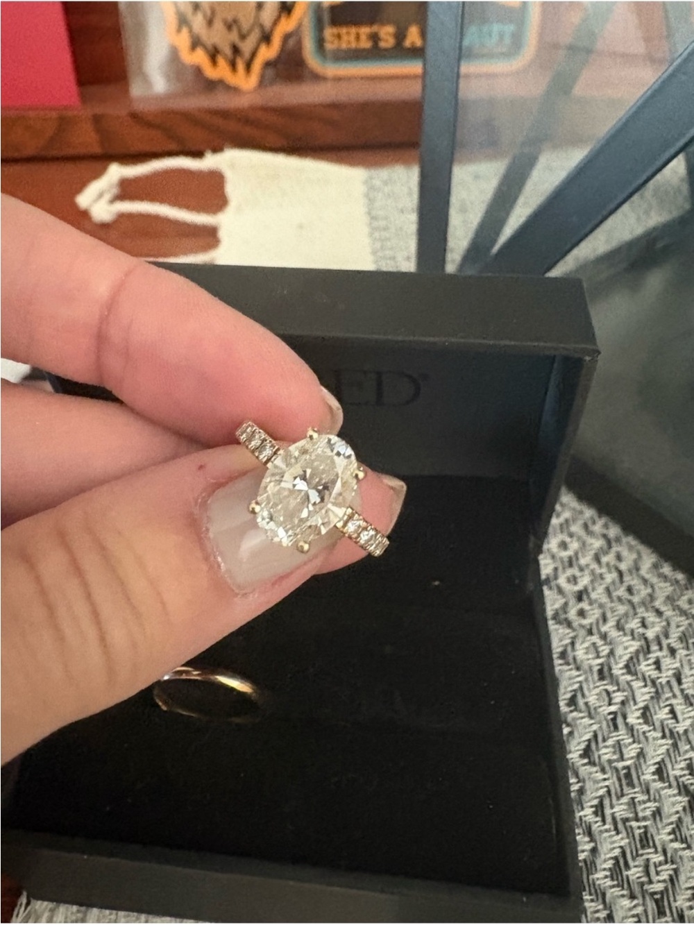 Gold 2.06ct lab diamond Oval Solitaire Ring with Pavé Band - Women Jewelry